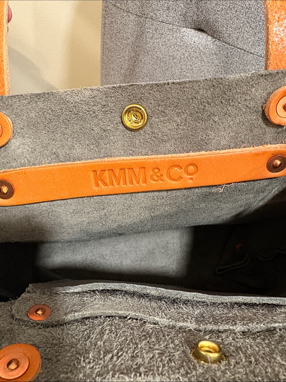 KMM&Co small tote shoulder straps gray leather tan strap - Picture 4 of 8
